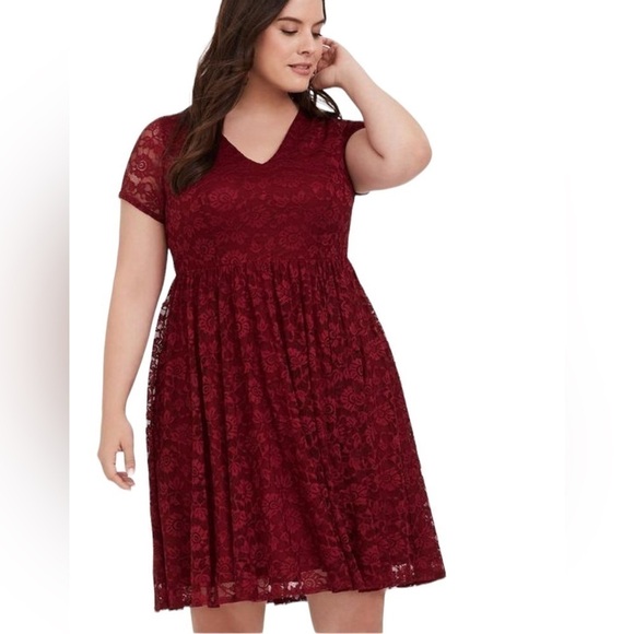 Torrid Red Lace V-Neck Skater Dress, New with Tags - Picture 3 of 9